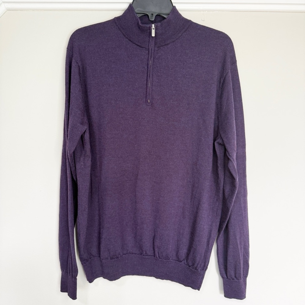 Peter Millar Men's Merino Wool Blend Quarter-Zip Sweater Heathered Purple Large